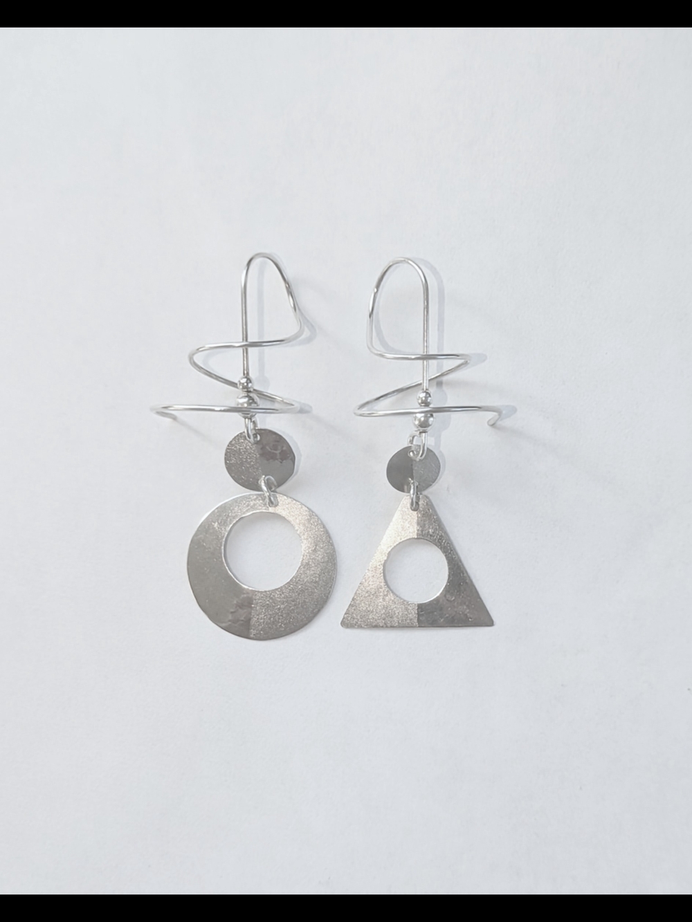 Harry Mason Designer Sterling Silver Earrings, Asymmetrical Spiral Dangle